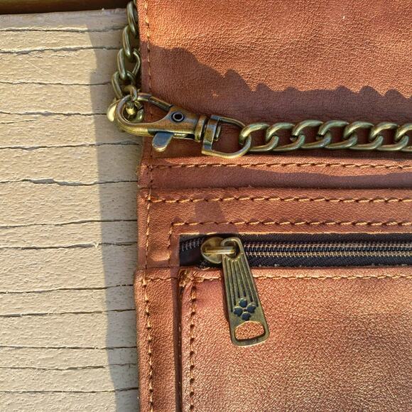 Reworked Patricia Nash Studded Italian Leather Bag w/ Brass Chain Strap & Charm - Picture 14 of 16